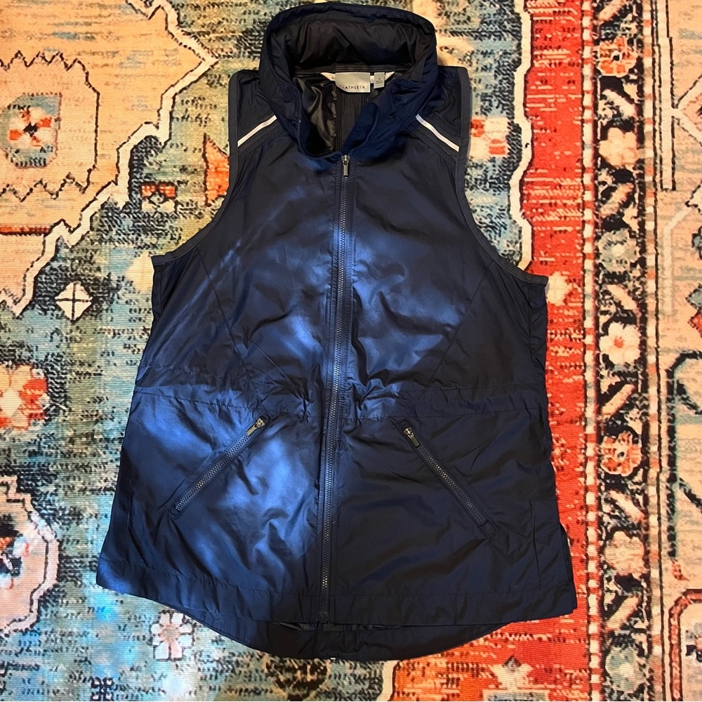 Athleta Hooded Zip Up Vest - Navy - S